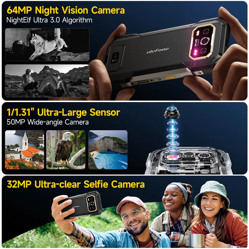 Ulefone Armor 27T Pro+ 5G Rugged Phone 10600mAh Smartphone Android 15 50MP+64MP Night Camera 6.78" Up to 24GB RAM+256GB ROM NFC