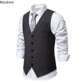 Men's Suit Vests Solid Color Herringbone Suit Waistcoat Business Casual Working Wear Retro Brown Single Breasted Vest for Men