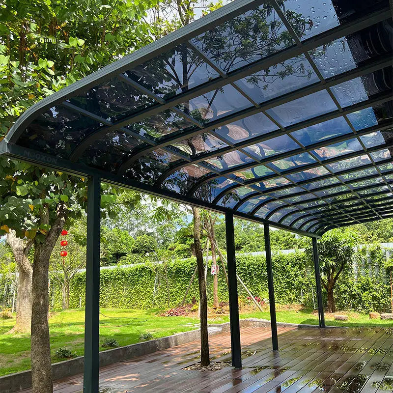 Outdoor Aluminium Carport Waterproof Polycarbonate Flat Roof Parking Garage Shed Sleek Metal Design Modern 2-Car Parking