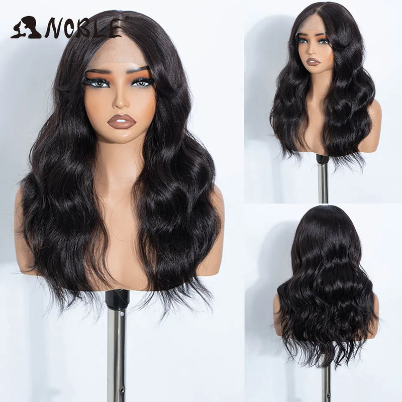 NOBLE Synthetic Lace Front Wig 20 Inch 6X4 Dark Brown Body Wave Natural Hairline Heat Resistant For Brazilian Women Lace Wig