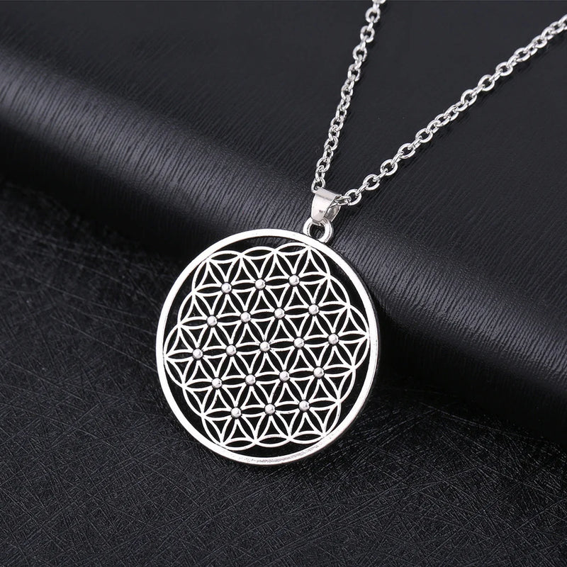 My Shape Flower of Life Mandala Necklace for Women Pendant Sacred Geometry Aesthetic Choker Fashion Jewelry Gifts Link Chain