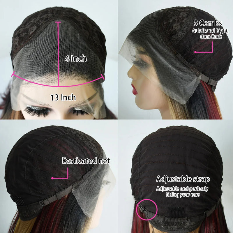 Hot Red Short Body Wave Lace Front Wigs 13x4 HD Bob Lace Wig Pre Plucked Glueless Synthetic Daily Wear Cosplay Heat Resistant