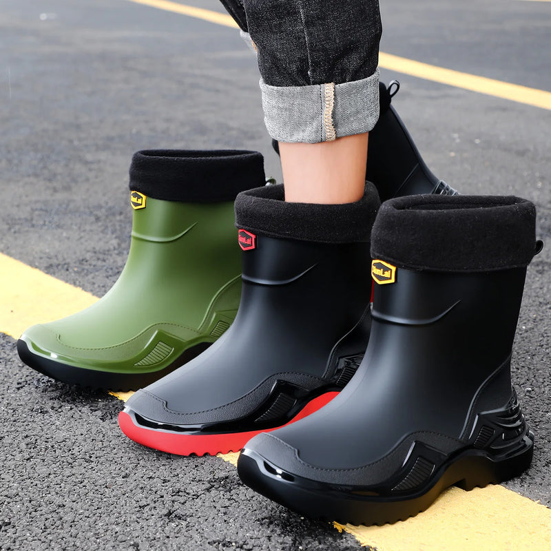 New style rain boots for men, fashionable short tube rain boots for work, rubber shoes for work, thick bottom water shoes