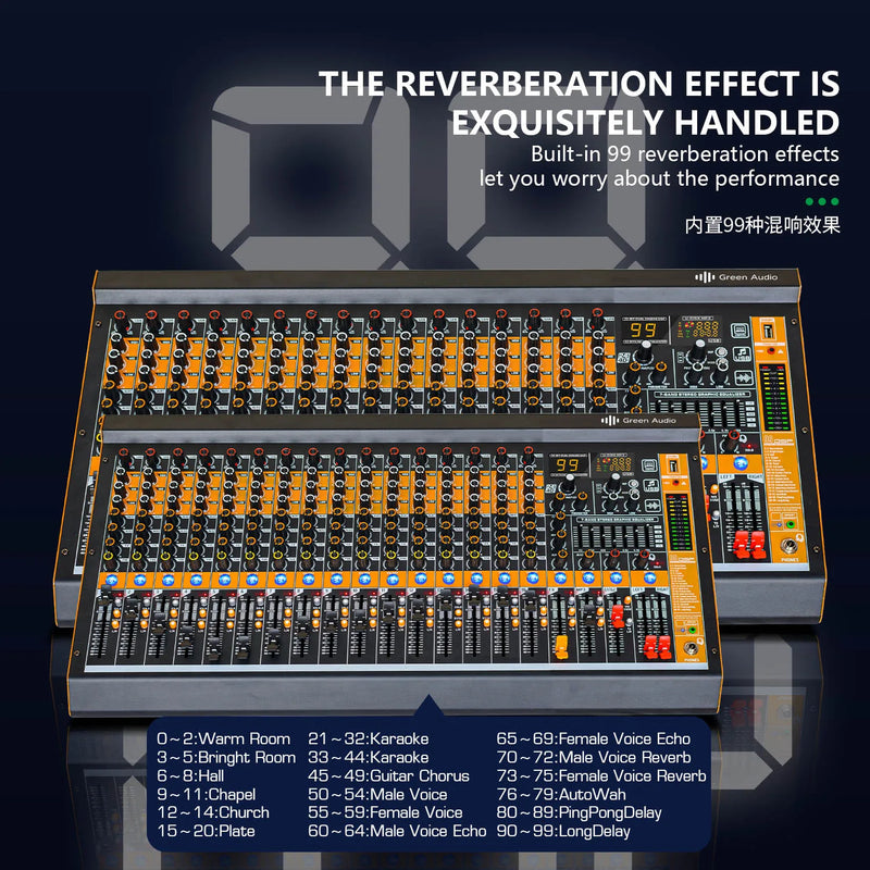 GAX-MV24 professional 24 channel dj audio mixer with reverberation effect conference stage performance mixer bar audio DJ