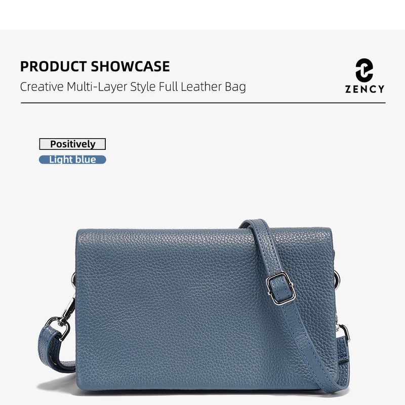 Zency New Soft Plain Color Leather Bag Multiple Pockets Women's Bag Genuine Leather Shoulder Crossbody Versatile Commuting Bag