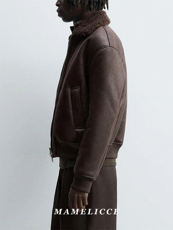 MAMELICCE Original design Synthetic lambswool Fur suede leather jackets for man Turn-down collar jackets for man leather coat