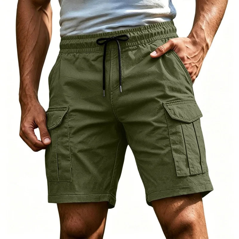 Men Solid Color Drawstring Cargo Shorts Elastic Waist | SAMAG