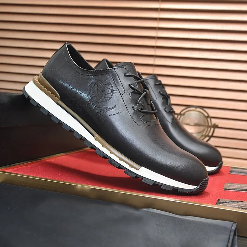BLLIYOSS Shoes for Men 2025 new Calf leather stitching  high quality Three dimensional relief sculpture Embossed badge pattern