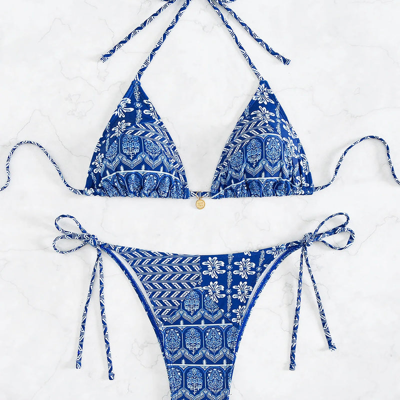 Women's Two Piece Bikini Set 2025, Sexy Triangle Push Up Swimsuit, Floral Print Bathing Suit, Beach Swimwear