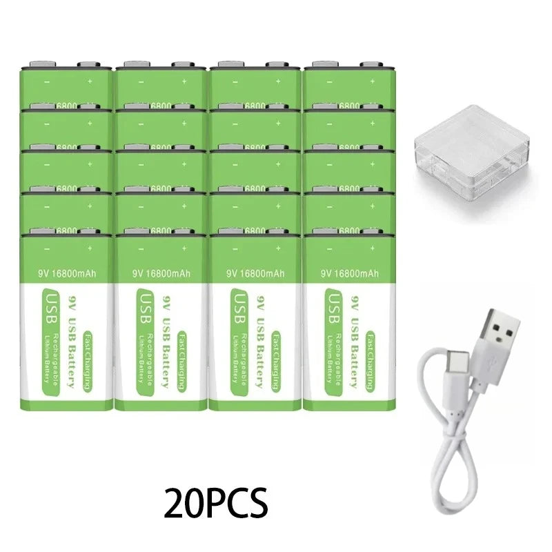 Micro USB 9V Rechargeable Li-ion Battery 16800mAh High Capacity for Multimeter, Microphone, Toy, Remote Control, KTV System