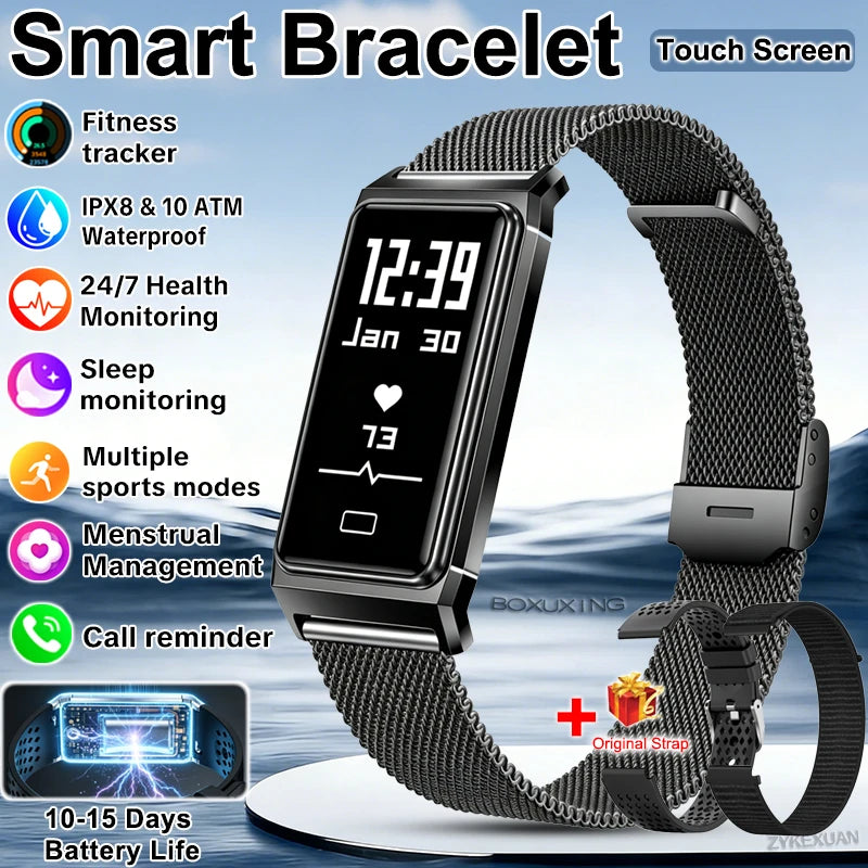 2026 New Smart Bracelet Men Women Sleep Health Monitor Sports Fitness Tracker 10ATM Waterproof 15 Days Battery Life Smartwatches