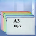 10pcs A3 Mixed Color, Student Supplies, Plastic, Folder Bag, Zip Folder, Mesh Zip Bag, Suitable For School Office Supplies
