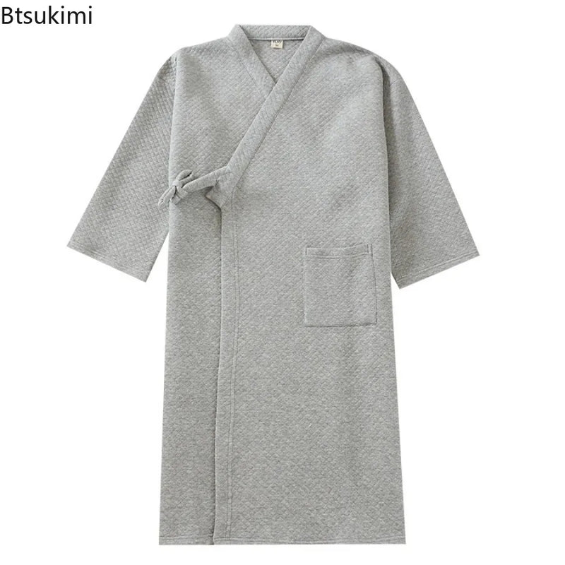 2026 Men's Casual Cotton Pajamas Dress Solid Warm Sleepwear Soft Loose Male Bath Robe Kimono Nightgown Home Clothes Men Robes