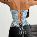 SINGREINY Holiday Paisley Print Corset Top Women Strapless Lace Up Slim Backless Camsiole 2026 Floral Blue Mesh Luxury Short Top
