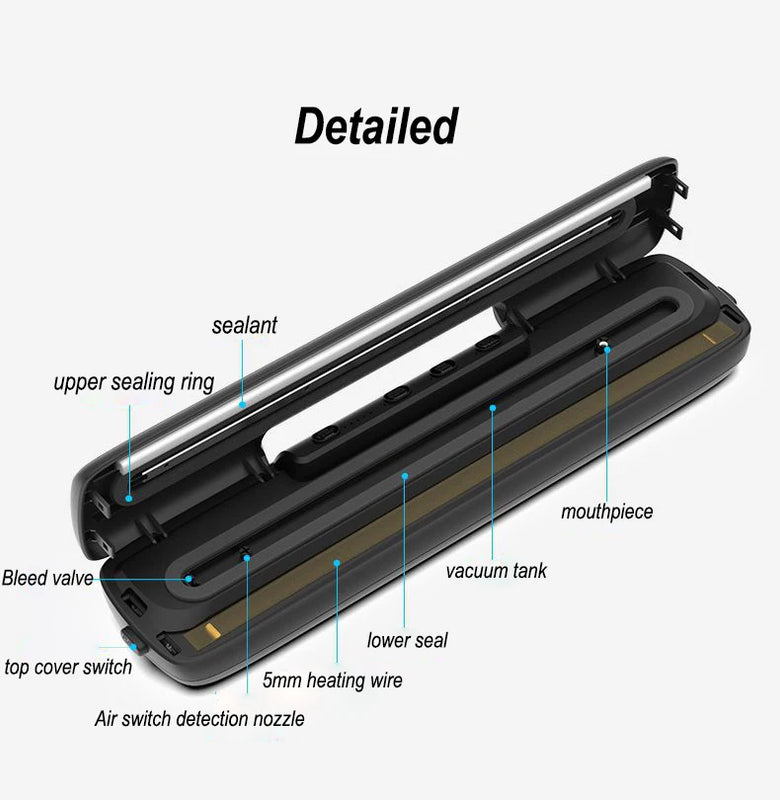 220V Electric Vacuum Sealer Packaging Machine with Free 15pcs Vacuum Bags Machine Household Black Food Vacuum Sealer