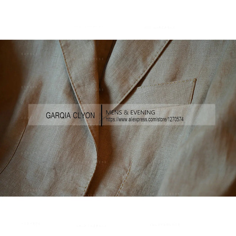 2025 New Casual Men's Suit Jacket Summer Spring Blazer Two Bottom Breathable Cotton Linen Coat 2 Pieces( Jacket+Pants )