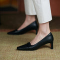 Arden Furtado Women's Spring Sheepskin Pointed Toe Pull-On Chunky Heels Pumps Large Size Comfortable Commute Footwear