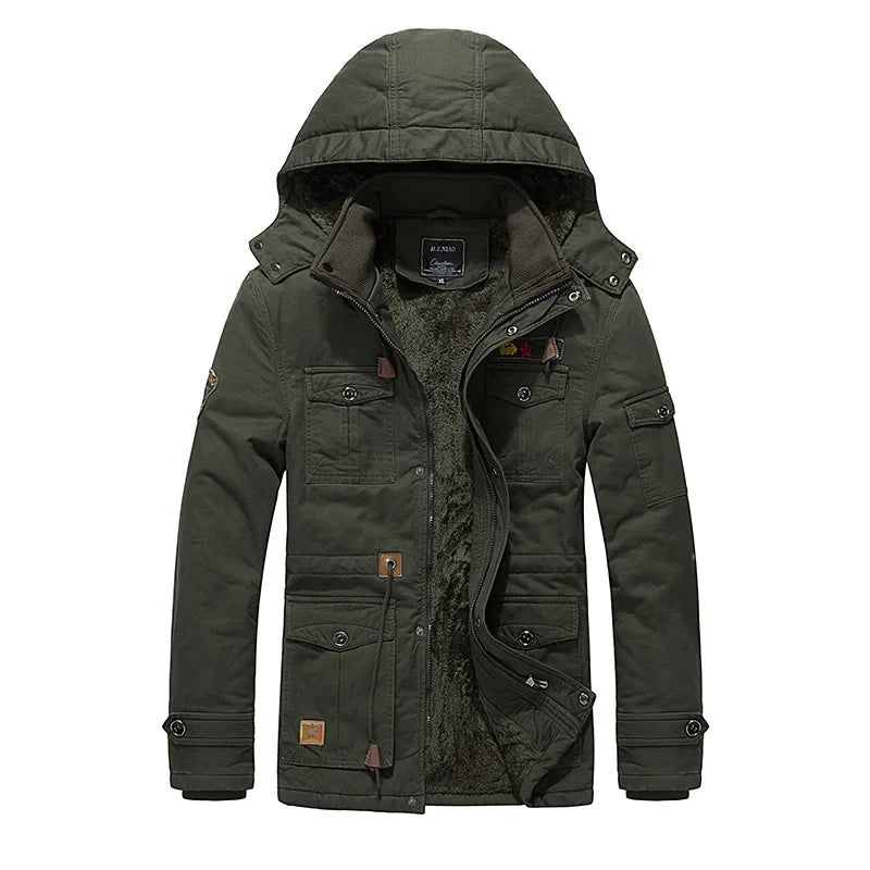 Men's Casual Winter Thick Warm Parkas Windproof Overcoats Male Military Wool Liner Hooded Down Jackets Outdoors Long Coats