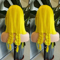 RONGDUOYI Yellow Colored Synthetic Lace Wig Silky Straight Heat Fiber Braided Hair Lace Front Wigs for Women Girls Fashion Wig
