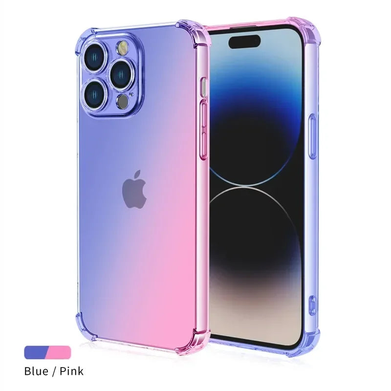 Gradient Airbag TPU Case For iPhone 16e 15 Pro Max 14 13 12 Mini 11 XR XS SE 8 7 Plus Cover Shockproof Fundas Coque Shell Capa