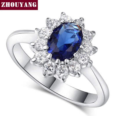 ZHOUYANG Princess Kate Blue Gem Created Crystal Silver | SAMAG