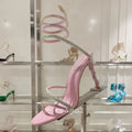 Glitter Crystal Decor High Thin Heels Sandals Women Shiny Snake Shaped Elastic Strap Design Sandalias Summer Party Dress Shoes