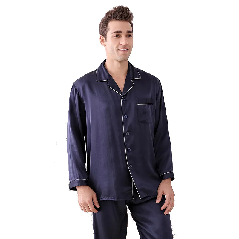 100% mulberry silk noble men's home wear silk set  19MM  Silk pajamas Men's Spring Summer