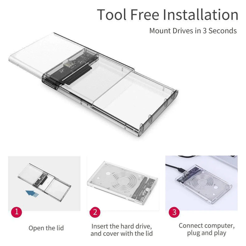 Transparent HDD Case HDD Enclosure 2.5 Inch SSD SATA To USB 3.0 Type-C 3.1 Adapter Portable External Hard Drive Box Tool-Free