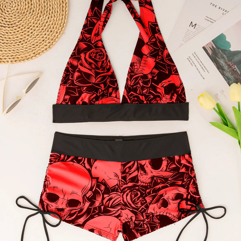 Square Neck Modest Bikini Set With Skull Print | SAMAG