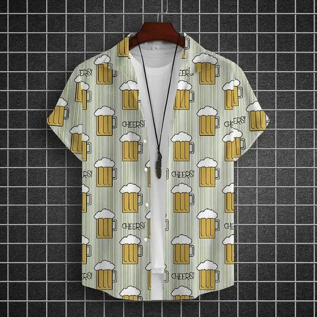 Hawaiian Shirt For Men 3d Beer Printed Short Sleeve Party | SAMAG