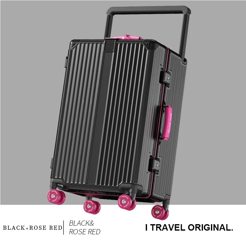 BunnyFly Suitcase Wide Handle Travel Suitcase Men 20 24  Carry-On Luggage Women PC Aluminum Frame Trolley Case