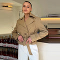 Elegant Solid Trench Skirt Set Women Lapel Double Breasted Belted Jacket A-line Maxi Skirts 2026 Autumn New Lady Fashion Outfit