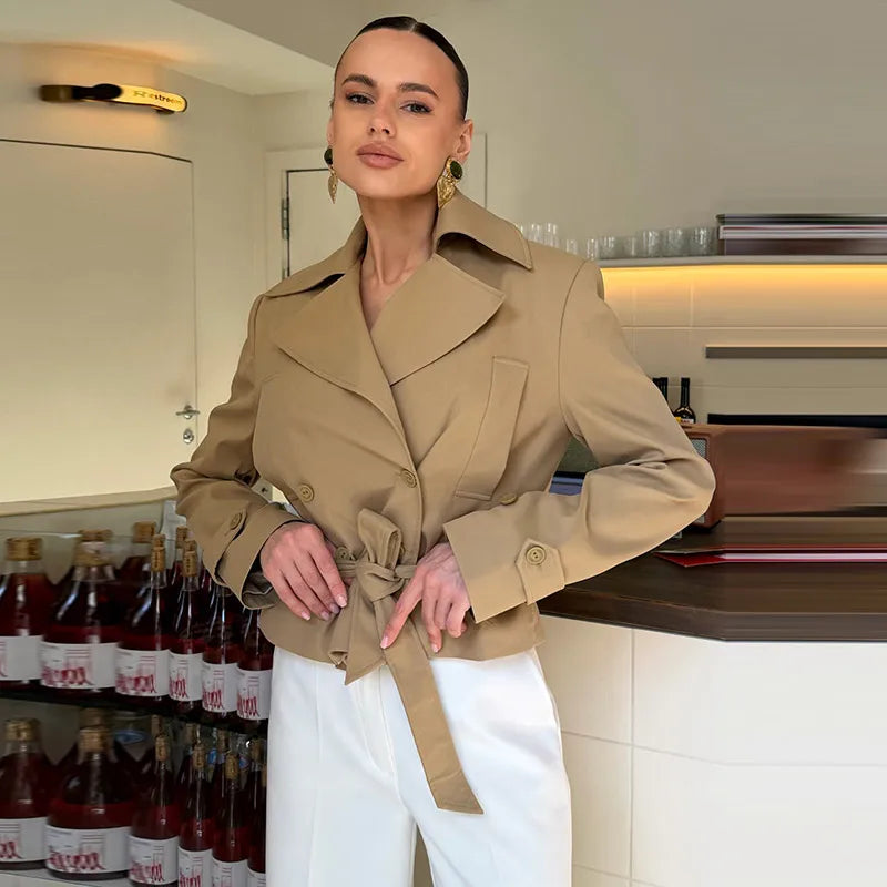 Elegant Solid Trench Skirt Set Women Lapel Double Breasted Belted Jacket A-line Maxi Skirts 2026 Autumn New Lady Fashion Outfit