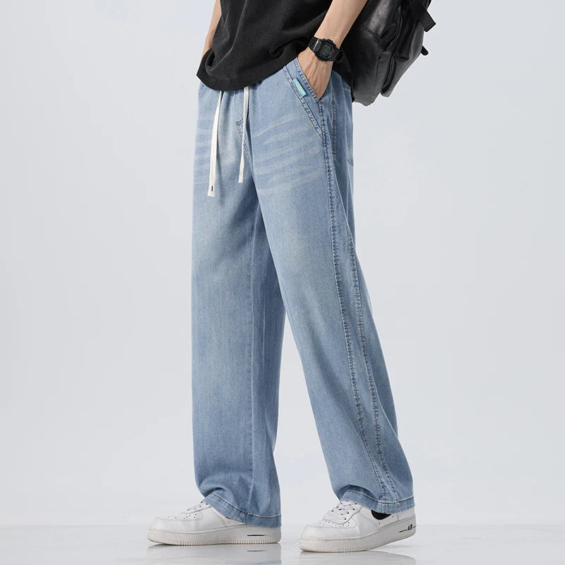 Lyocell Loose Straight Denim Pants for Men Summer | SAMAG