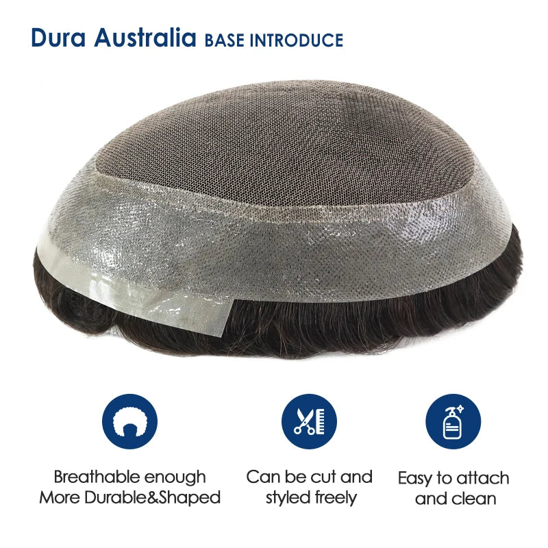 Dura Australia Men Toupee Breathable Lace With PU Male Hair Prosthesis Wig Breathable Men's Capillary Prosthesis System
