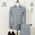 ST Cassy High Quality Safari Men's Suit Classic Fit Multi Buckle Multi Pocket Solid Color Casual Business Set Men's 2-Piece Set