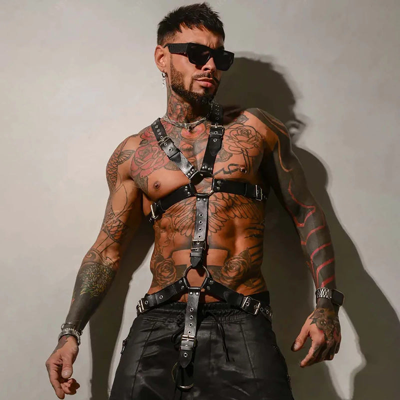 Men Sexy Leather Vest Bondage Lingerie Gay Harness Adjustable Body Chest Harness Full Body Strap Belt Exotic Accessorie