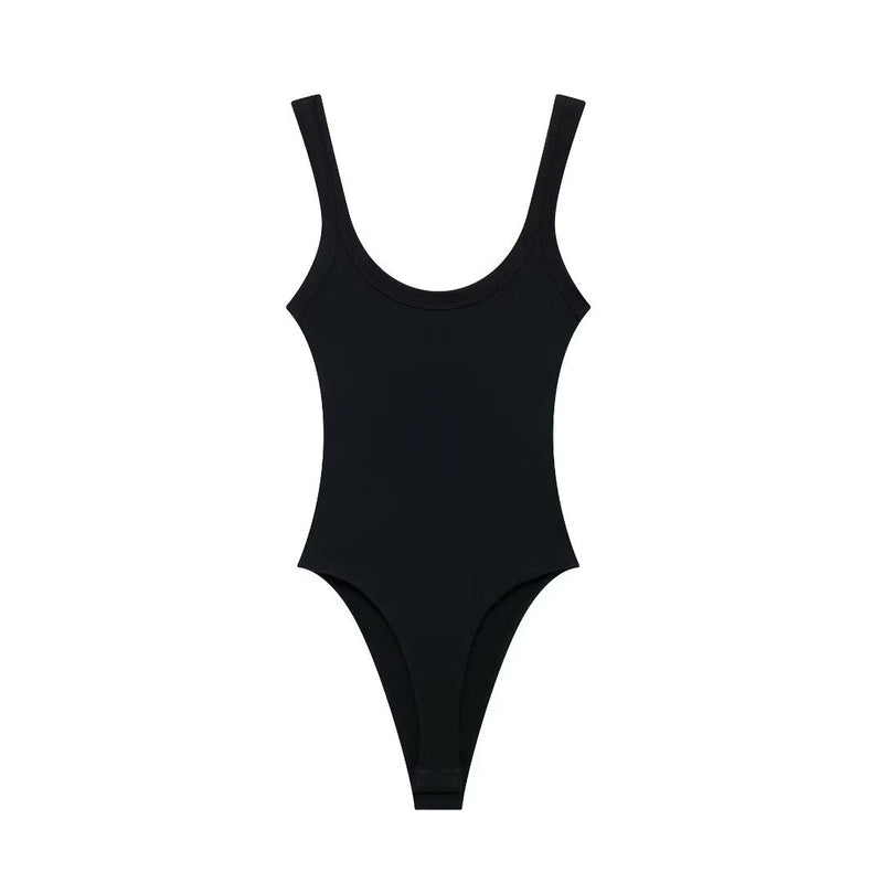 Women's Skinny Ribbed Bodysuits O Neck Straps Snap-Button Sexy Fashion Female Playsuits Comfortable Stretchy Clothing