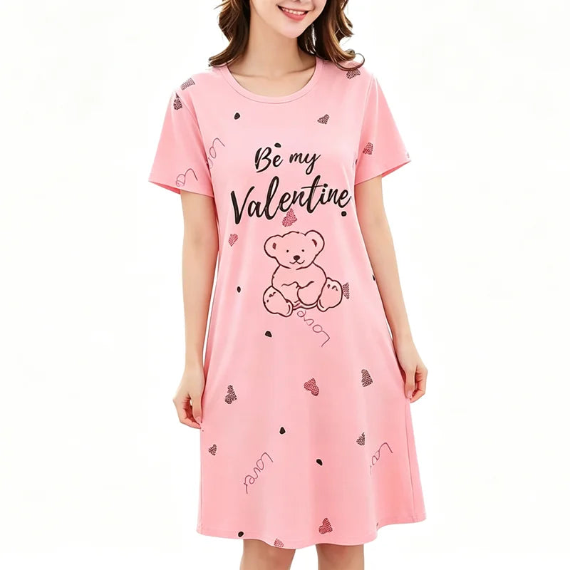 Women Large Size Pajamas Short-Sleeved Nightgown Cartoon | SAMAG