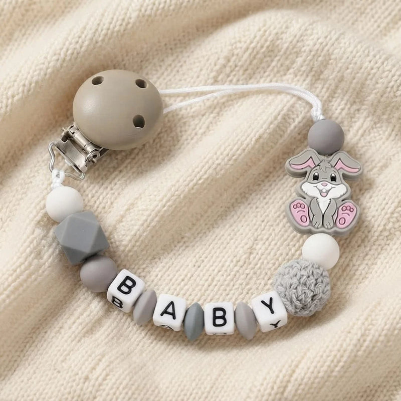 Custom Name Bunny Pacifier Clip Blue Silicone Teething Bead Chain BPA Free Handmade Dummy Holder Safe Baby Boy Shower Gift