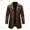 Men's Brown PU Jackets with Lapels for Fall and Winter, Dark Gray Faux Leather Coats for Spring, European Sizes S–XXXL.