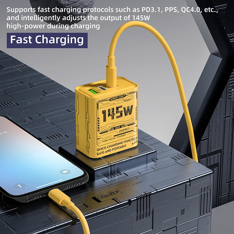 145W 3 Ports Super Fast Charger PD USB Type C Quick Charger With EU US UK Plug Adapter Compatible For iPhone 16 Samsung 2025 New