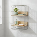 Wall - Mounted Storage Rack Two - Tier Shelf with Wooden Boards Open Stainless Steel Furniture Metal Frame - View 5 | SAMAG