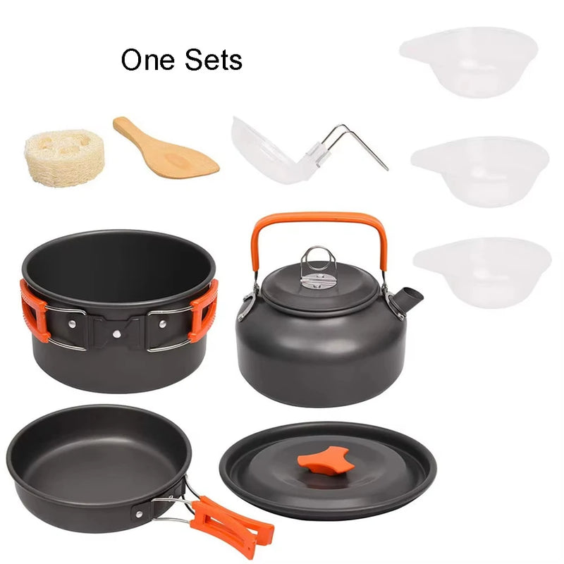 1PCS Camping Cookware Kit Outdoor Cooking Set Aluminum Pot Equipment Travel Tableware Kitchen for Hiking Picnic BBQ