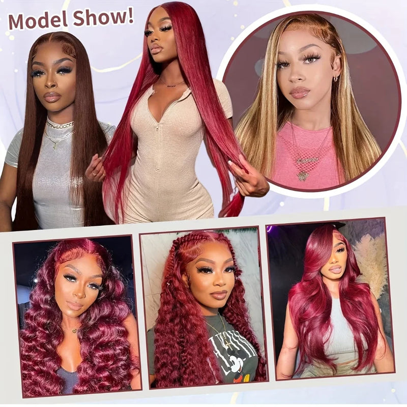 99J Burgundy Lace Front Wig Human Hair 13X6 HD Transparent Straight Lace Frontal Wigs for Women Pre Plucked 200% Density Pre Plucked Invisible Pre Cut Lace Brazilian Virgin Hair