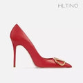 HLTINO Fashion Black Matte Finish High Heels with Buckle Women Classic Pumps Sexy Dress Shoes Party Stilettos for Spring Summer