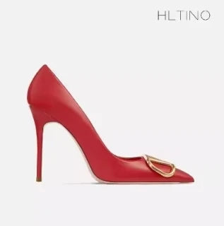 HLTINO Fashion Black Matte Finish High Heels with Buckle Women Classic Pumps Sexy Dress Shoes Party Stilettos for Spring Summer
