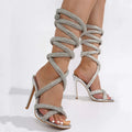 Luxury Rhinestones Women Sandals Sexy Ankle Strap Cross-tied Thin High Heeled Gladiator Sandals Fashion Summer Party Prom Shoes