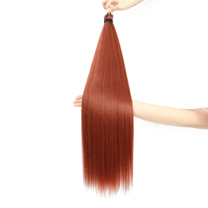 Gladys 28 Inch Crochet Braids Hair 3PCS 300g Synthetic Orange 60MW Ombre Brown T1B-330-276 Straight Braiding Hair Soft Pony Hair