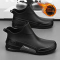Men's Winter Fleece Lined Short Rain Boots Waterproof Non Slip Work Kitchen Safety Black Rubber Boots Thickened Shoe Bottom